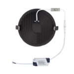 Dalle LED ronde noire avec dissipateur arrière, clips de fixation encastrables et driver externe