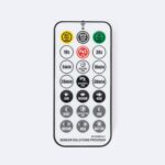 Télécommande blanche pour détecteur de mouvement PIR, plastique, boutons ronds multicolores et indication des temporisations