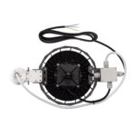 Détecteur de mouvement micro-ondes noir, boîtier rond à ailettes, câbles et connecteurs