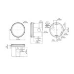 Détecteur de mouvement micro-ondes, schéma technique circulaire montrant boîtier, platine de montage et cotes