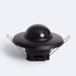 Détecteur de mouvement PIR noir, lentille dôme 360°, corps rond encastrable avec ressorts de fixation