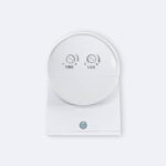 détecteur de mouvement blanc sphérique avec réglages Time et Lux, fixation murale