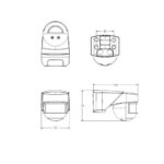 Détecteur de mouvement PIR 180° sphérique pour montage mural, dessin technique avec dimensions