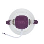 Downlight LED encastrable rond blanc avec driver arrière violet et ressorts de fixation, câble d'alimentation