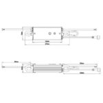 Driver de secours rectangulaire avec boîtier plat, câbles de connexion et dimensions annotées