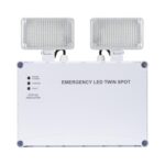Projecteur d'urgence LED double blanc, boîtier rectangulaire, deux têtes orientables, pour montage mural et éclairage de sécurité