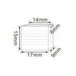 Embout pour ruban LED rectangulaire, dimensions 14 × 15 × 17 mm, schéma technique