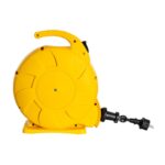 Enrouleur automatique jaune en plastique avec poignée, câble et prise