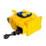 Enrouleur de câble automatique jaune avec trois prises protégées et cordon d'alimentation