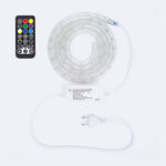 Ruban LED rond RGB étanche en gaine silicone, 220V avec prise et télécommande