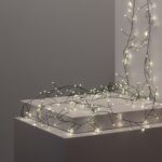 Guirlande LED extérieure 6m, câble vert sombre, petites lampes blanc chaud, drapée pour décoration extérieure