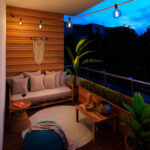 Guirlande extérieure avec câbles orange et douilles E27 noires, ampoules pendantes pour terrasse