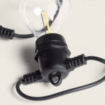 Guirlande guinguette noire avec douille E27 et ampoule filament en verre transparent