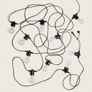 Kit Guirlande Lumineuse Extérieure 10m Noir + 10 Ampoules Filament LED E27 24V