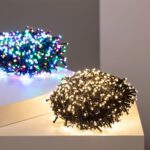 Guirlande LED câble noir, lumières blanc chaud enroulée, guirlande multicolore en arrière-plan