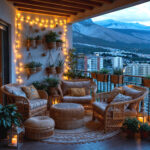 Guirlande LED extérieure suspendue avec lumières blanc chaud pour balcon et coin salon