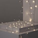Guirlande LED à fil argent avec petites lampes blanc chaud, brins suspendus pour décoration