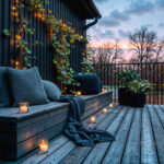 Guirlande LED extérieure 5m, ampoules à lumière chaude suspendue le long d'une terrasse en bois