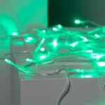 Guirlande LED verte sur câble translucide, petites lampes espacées pour décoration extérieure