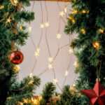 Guirlande lumineuse LED à petites étoiles, fils fins bruns, éclairage chaud suspendu