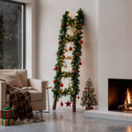 Guirlande lumineuse LED verte enroulée sur une échelle, ampoules blanc chaud