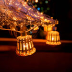 Guirlande LED extérieure avec lanternes tressées couleur ambre, ampoules à lumière chaude