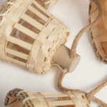 Guirlande lumineuse lanternes en bambou tressé couleur naturelle avec cordon de suspension en corde