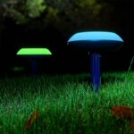 Lampe extérieure sur piquet dôme lumineux bleu et vert, corps plastique, fixation au sol