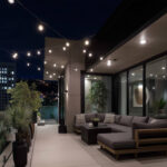 Guirlande lumineuse extérieure câble noir, ampoules rondes filaments G45, lumière blanche suspendue