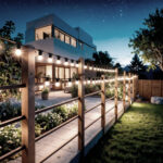 Guirlande lumineuse extérieure noire avec ampoules filament suspendue le long d'une rambarde