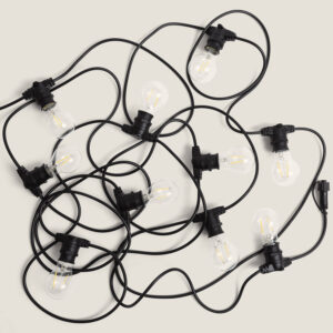 Kit Guirlande Lumineuse Extérieure IP44 10m Noire + 10 Ampoules Filament LED B22 2W A60 Blanc neutre 4000K