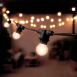 Guirlande lumineuse extérieure, câble noir avec ampoules rondes G45 LED blanc chaud