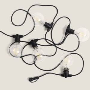 Kit Guirlande Lumineuse Extérieure IP44 5m Noire + 5 Ampoules Filament LED B22 6W G95 Blanc chaud 3000K