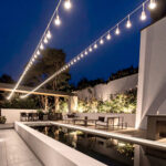 Guirlande guinguette blanche avec 8 ampoules LED E27 G45 pour éclairage extérieur