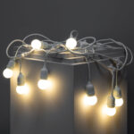 Guirlande guinguette blanche avec ampoules LED G45 E27 blanc chaud
