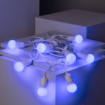 Guirlande guinguette blanche avec ampoules LED bleues rondes et câble extérieur