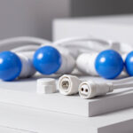 Guirlande guinguette câble blanc avec ampoules LED G45 bleues et connecteurs étanches