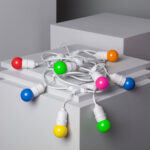 Kit Guirlande Waterproof 5.5m Blanche + 8 Ampoules LED E27 G45 3W de Couleurs Multicolore