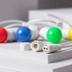 Guirlande guinguette blanche avec ampoules LED G45 multicolores et connecteurs