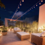 Guirlande guinguette blanche 5,5 m avec 8 ampoules LED orange pour extérieur