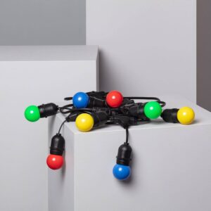 Kit Guirlande Waterproof 5.5m Noire + 8 Ampoules LED E27 G45 3W de Couleurs Multicolore