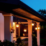 Guirlande guinguette noire suspendue avec ampoules LED G45 sphériques orange