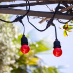 Guirlande lumineuse à ampoules rouges G45, douilles noires suspendues pour usage extérieur