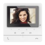 Moniteur visiophone mural blanc avec écran couleur et commandes intégrées