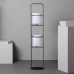 Lampadaire sur pied métal noir avec deux cylindres blancs empilés