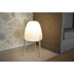 Lampadaire sur pied blanc diffuseur opalin ovoïde à trépied bois clair