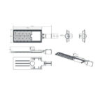 Lampadaire LED à fixation sur mât, boîtier rectangulaire avec module LED apparent