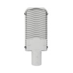 Lampadaire LED gris à fixation sur mât, boîtier rainuré pour dissipation thermique