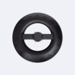 Tête de lampadaire LED ronde noire, corps métallique mat, fixation centrale pour mât