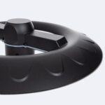 Lampadaire LED tête ronde noire en métal avec dissipateur et support de fixation pour montage sur mât